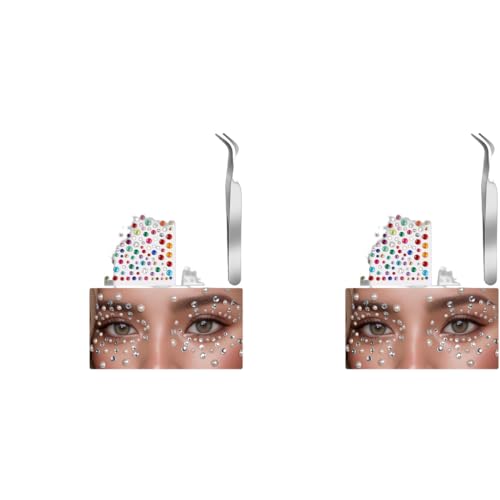 MAYCREATE® 4 Sheet Face Gems Rhinestones Pearl Stickers Kit for Makeup with Tweezer Self-Adhesive Glitter Color Festival Jewels Hair Crafts Nail Art Clothes Making 2 PCS MAYCREATE® 4 Sheet Face Gems Rhinestones Pearl Stickers Kit for Makeup with Tweezer Self-Adhesive Glitter Color Festival Jewels Hair Crafts Nail Art Clothes Making 2 PCS